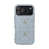 Artichoke iPhone case featuring a light blue background with floral patterns and a glossy finish.