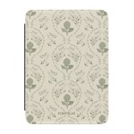 Artichoke Kindle case featuring a floral pattern with artichokes in green and soft beige background.