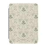 Artichoke Kindle case featuring a floral pattern with artichokes in green and soft beige background.