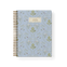 Artichoke notebook with a light blue floral design and gold spiral binding, featuring a label that reads "Notebook.