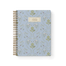 Artichoke notebook with a light blue floral design and gold spiral binding, featuring a label that reads "Notebook.