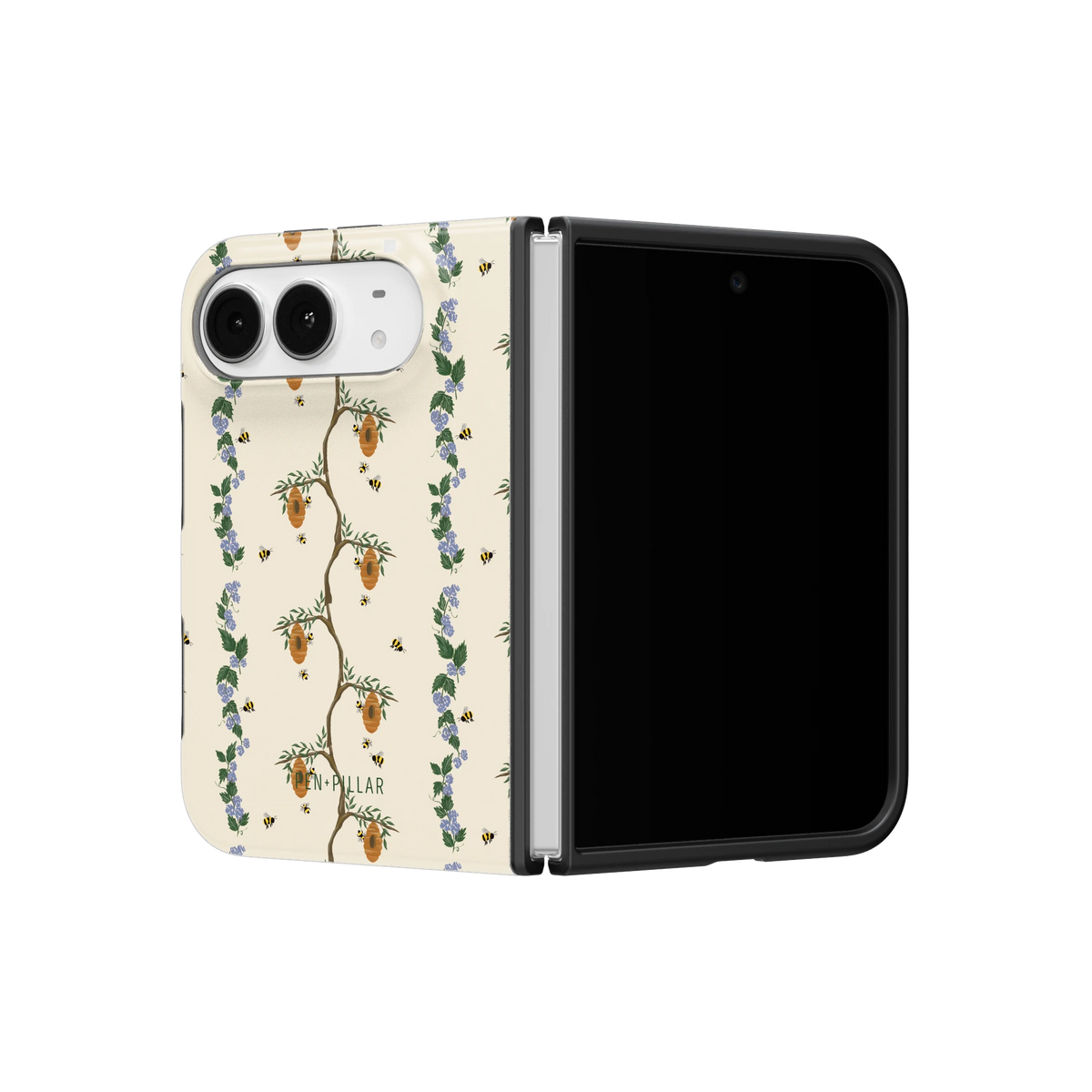 Beehive iPhone 18 Duo case on a half-open iPhone 18 Duo, angled view