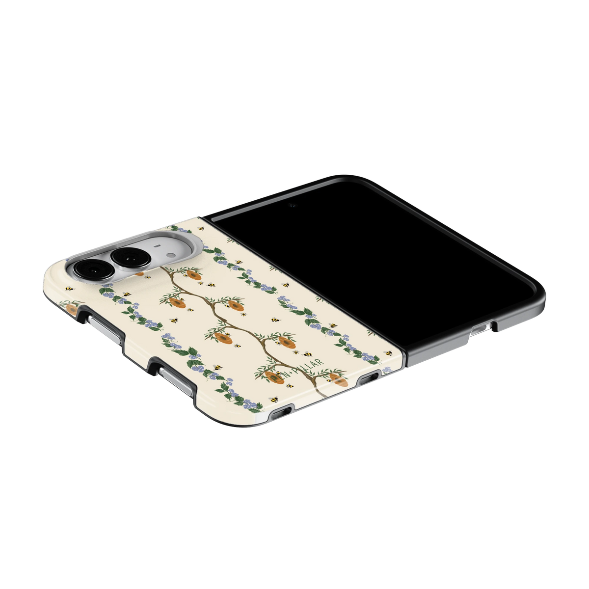 Beehive iPhone 18 Duo case on an iPhone 18 Duo lying flat, unfolded