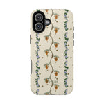 Beehive iPhone case featuring a floral design with bees and honeycomb on a cream background.