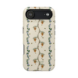 Beehive iPhone case featuring a floral design with bees and beehives on a cream background.