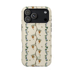 Beehive iPhone case featuring a floral design with bees and honeycombs on a cream background.