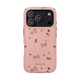 Bike Ride iPhone case in pink with bicycle and flower patterns, designed for iPhone models.