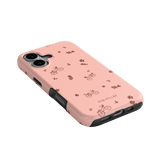 Bike Ride iPhone case in pink with bicycle and floral patterns, featuring cutouts for camera and ports.