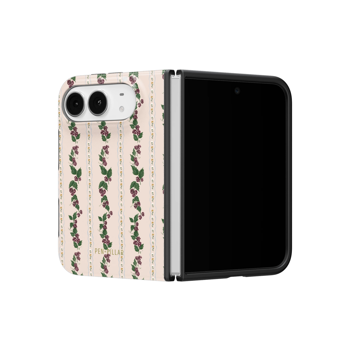 Blackberry iPhone 18 Duo case on a half-open iPhone 18 Duo, angled view