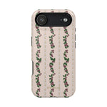 Blackberry iPhone case featuring a floral pattern with roses on a light background and a black camera cutout.