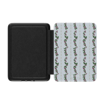 Blackberry Kindle case with a floral pattern on a light blue background and a black interior.