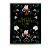 Botanica birthday card featuring colorful flowers and "Happy Birthday to you" text on a black background.