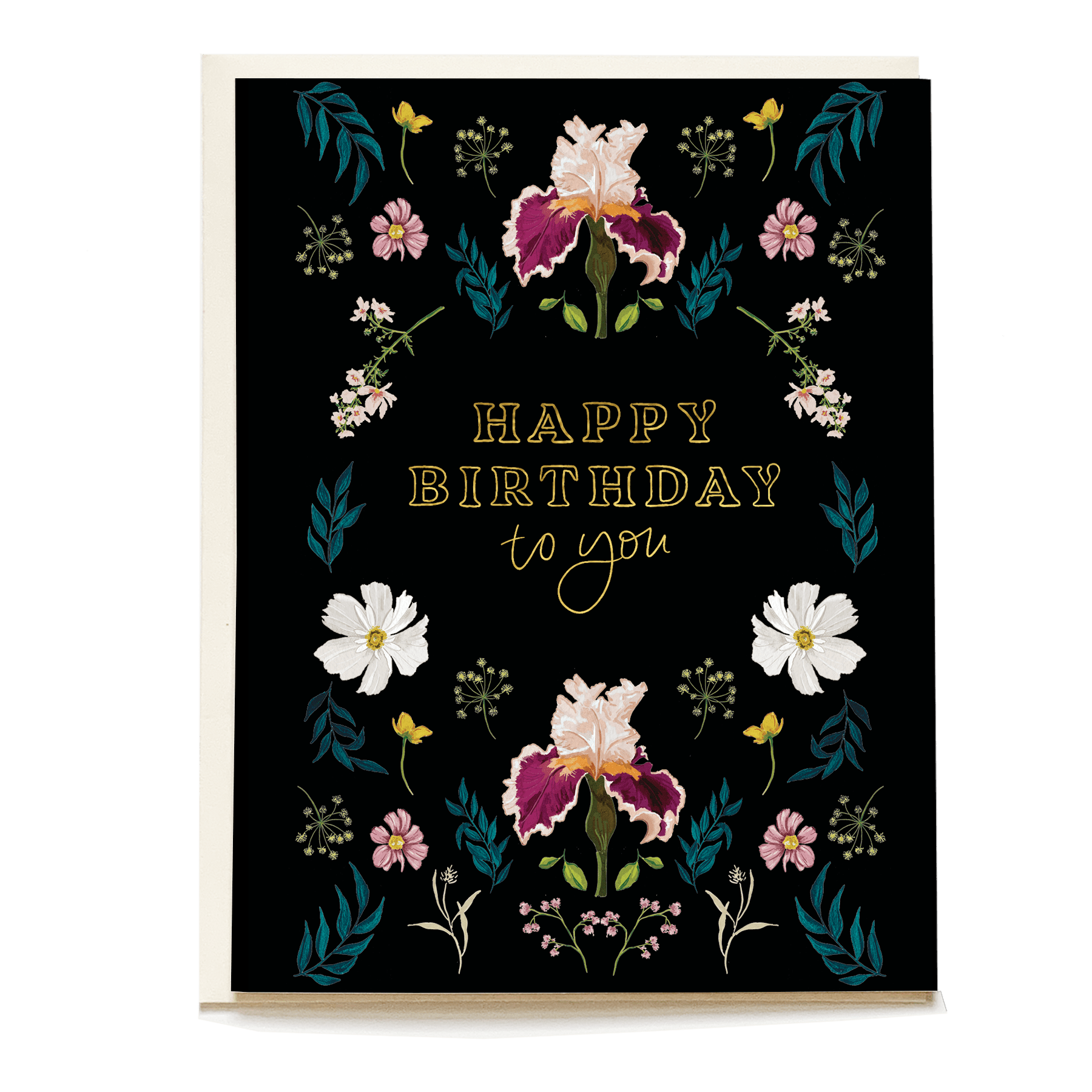 Botanica birthday card featuring colorful flowers and "Happy Birthday to you" text on a black background.
