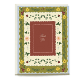 Briar thank you card featuring floral border with yellow flowers, green leaves, and a central brown rectangle with "Thank ...