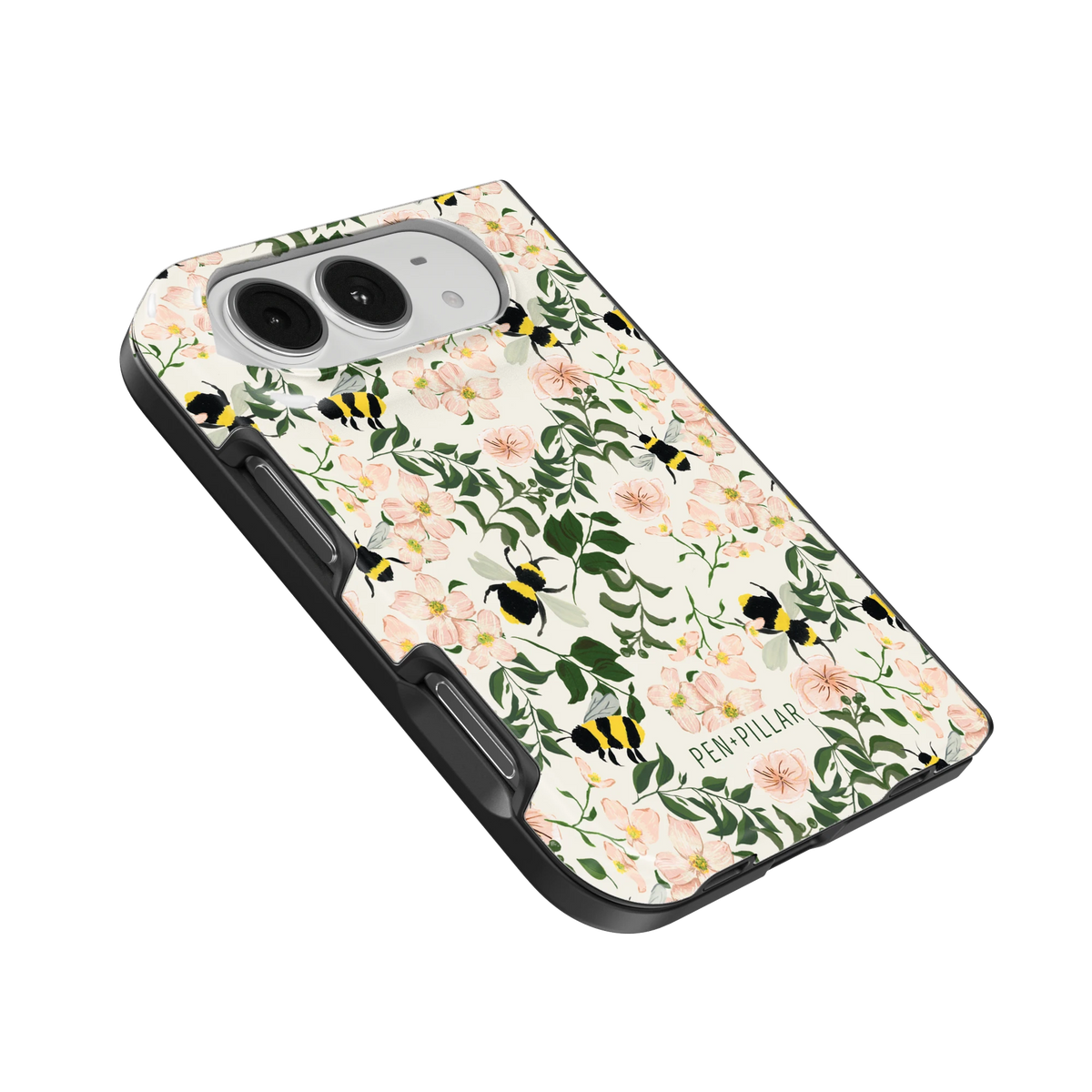 Bumblebee iPhone 18 Duo case, angled view showing the camera surround and side buttons