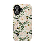 Bumblebee iPhone case featuring floral patterns with bees on a light background.