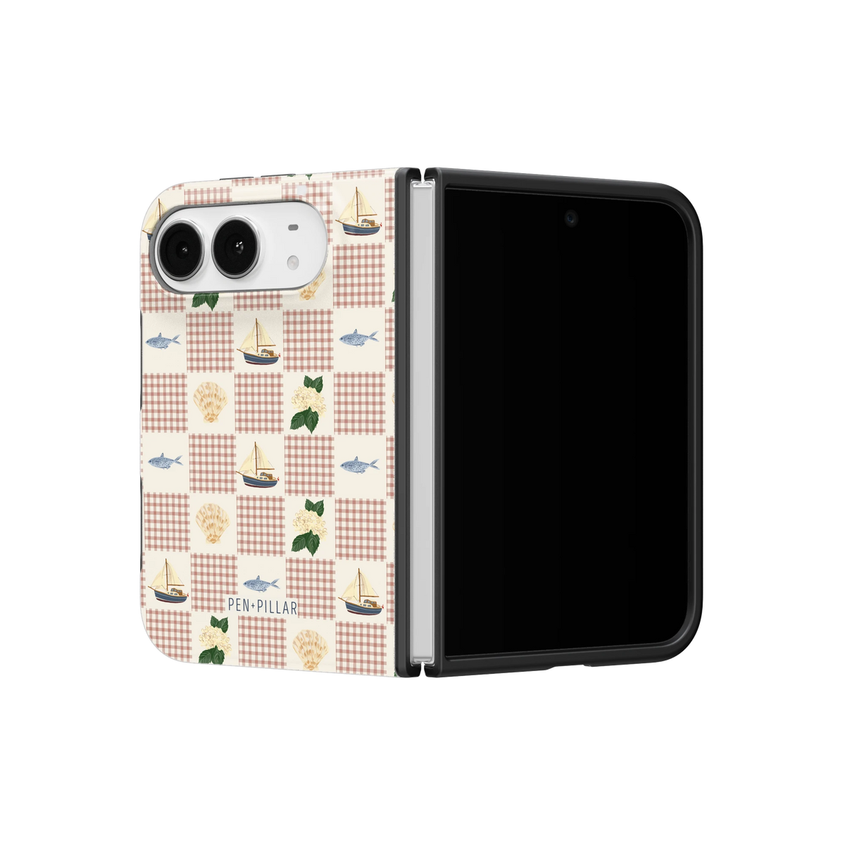 Coastal iPhone 18 Duo case on a half-open iPhone 18 Duo, angled view