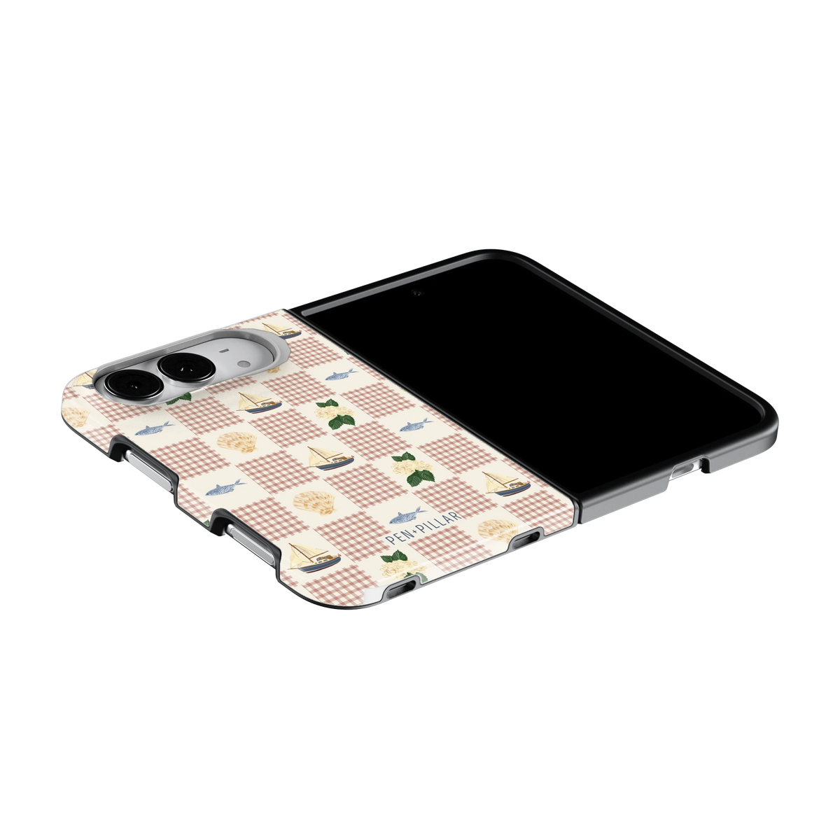 Coastal iPhone 18 Duo case on an iPhone 18 Duo lying flat, unfolded