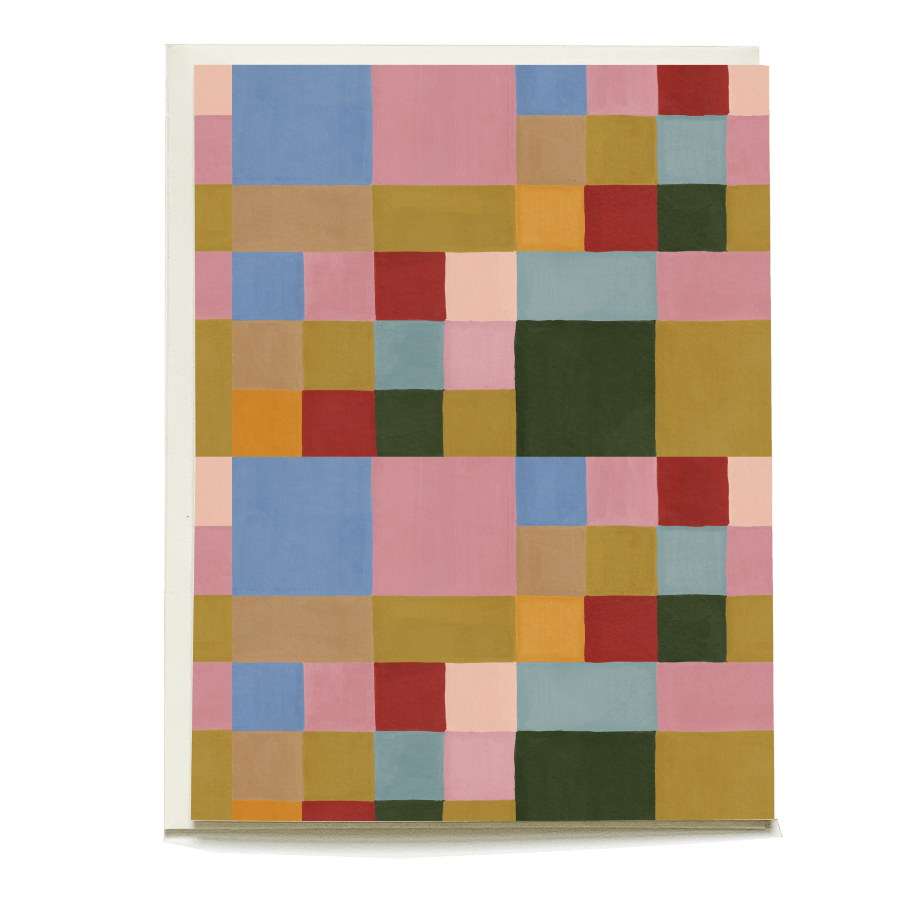 Colorblock blank card featuring a geometric pattern of various colored squares in blue, pink, green, and yellow.