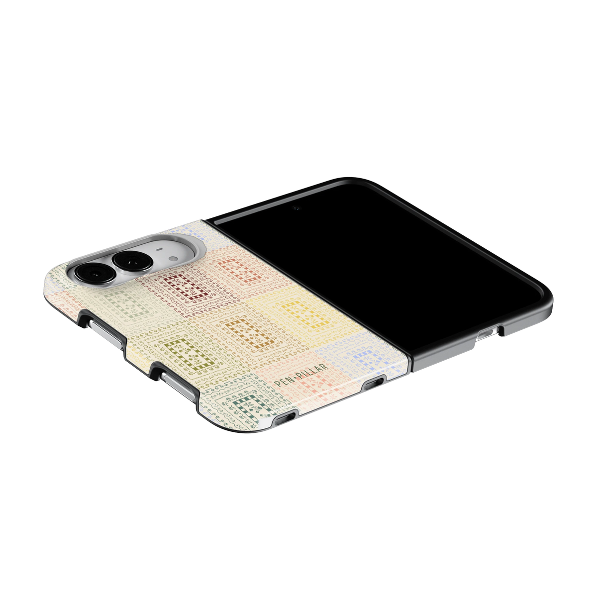 Curio iPhone 18 Duo case on an iPhone 18 Duo lying flat, unfolded