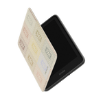 Curio Kindle case with a patterned cover, partially open, showcasing the Kindle device inside.