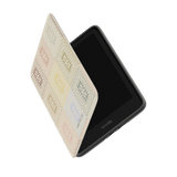 Curio Kindle case with a patterned cover, partially open, showcasing the Kindle device inside.