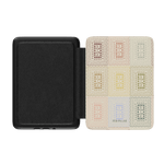 Curio Kindle case with a black exterior and a patterned interior featuring colorful rectangles in various shades.