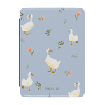 Ducks Kindle case featuring a light blue background with illustrated ducks and flowers.