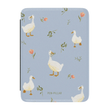 Ducks Kindle case featuring a light blue background with illustrated ducks and flowers.
