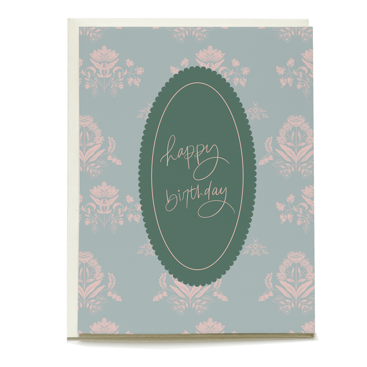 Eclipse birthday card featuring a floral design in pink and green with "happy birthday" text in elegant script.