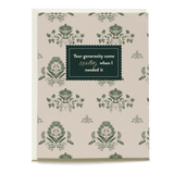 Eloise thank you card with floral design and message, "Your generosity came exactly when I needed it.
