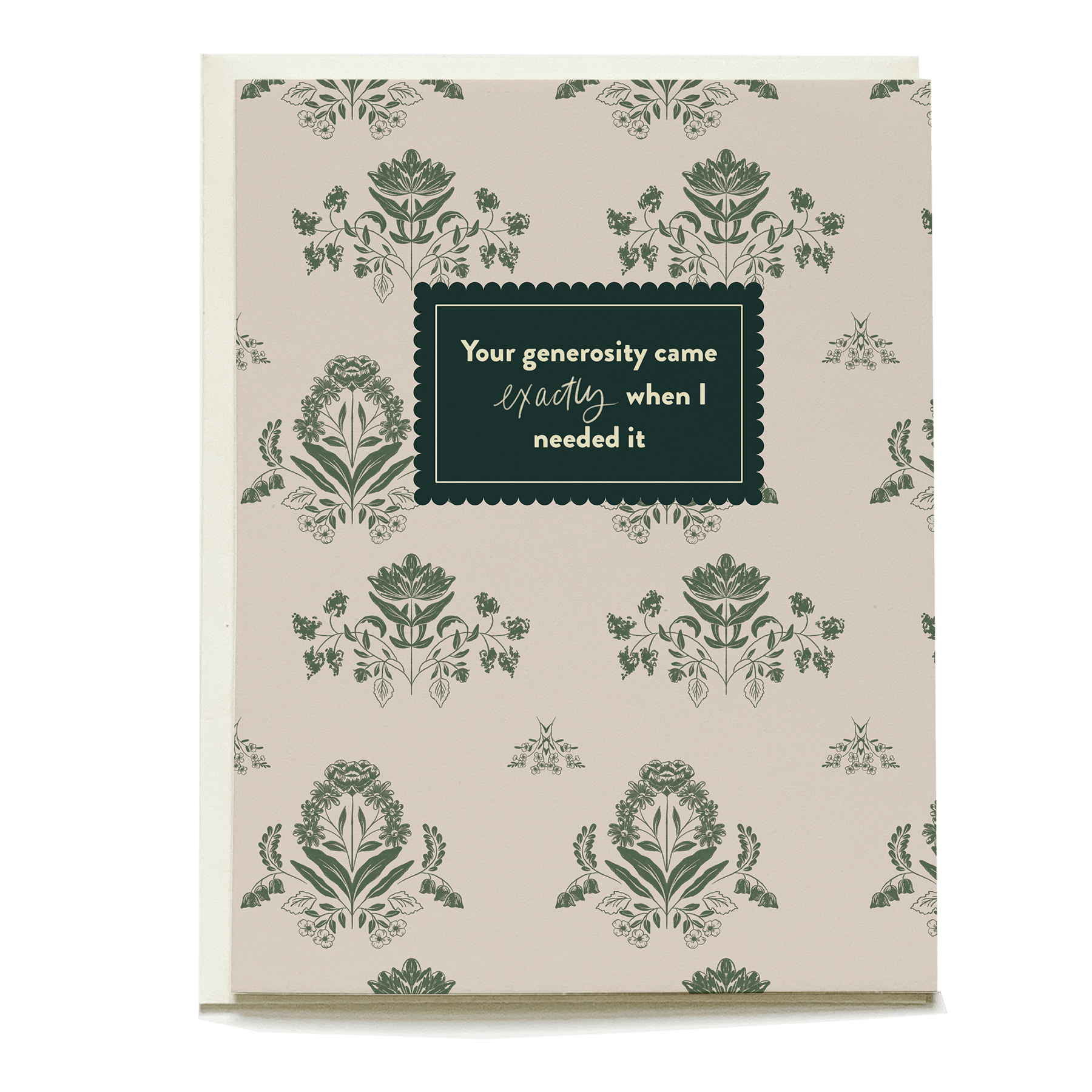 Eloise thank you card with floral design and message, "Your generosity came exactly when I needed it.