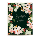 Emerald Garden Mother's Day card featuring pink flowers, green foliage, and a hummingbird with the text "Love you, Mom.