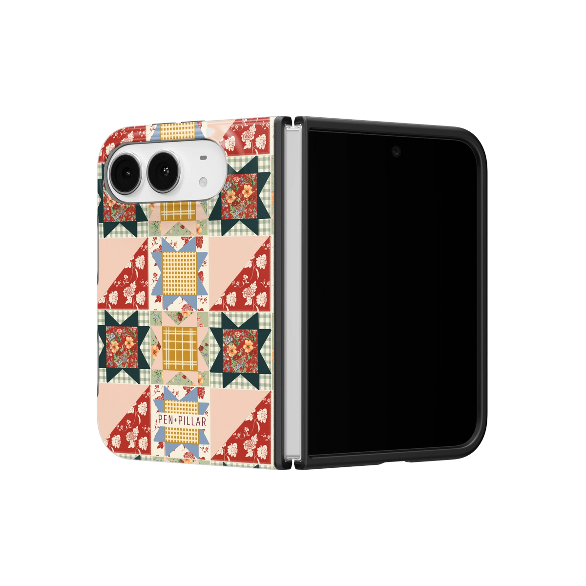 Evening Star iPhone 18 Duo case on a half-open iPhone 18 Duo, angled view