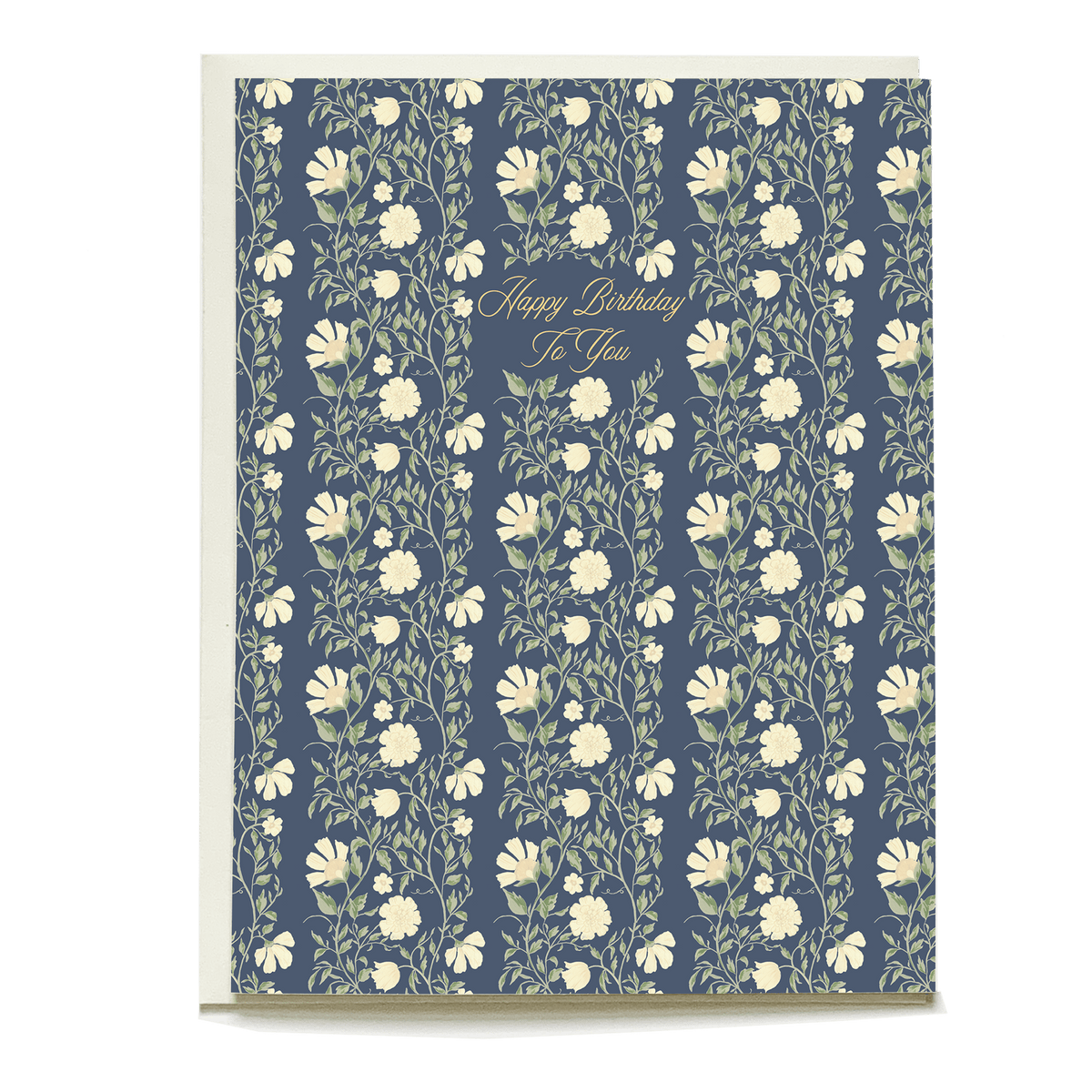 Fable birthday card featuring a navy background with floral patterns and the text "Happy Birthday To You" in gold.