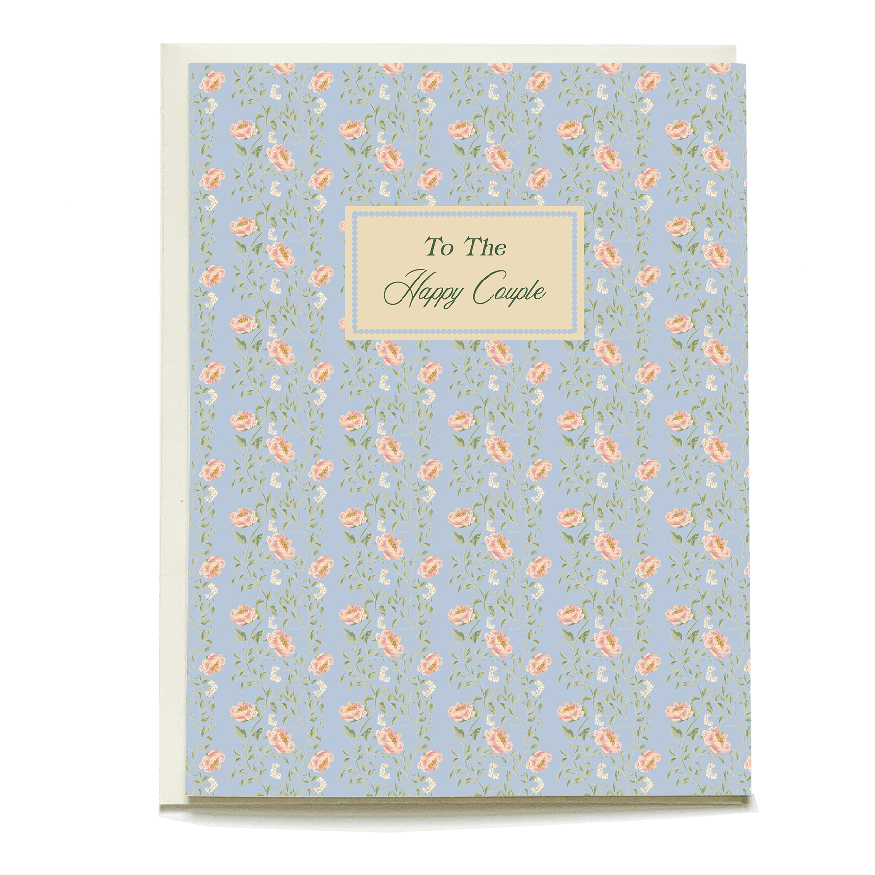 Fable wedding card featuring a floral pattern in pastel colors and a "To The Happy Couple" message.