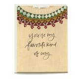 Fair Isle Love Card featuring a colorful patterned border and handwritten text saying "you're my favorite kind of cozy.