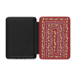 Fiona Kindle case with a red floral design, open to display the interior and textured black lining.
