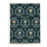 Flourish thank you card featuring floral patterns in blue, green, and pastel colors with gold text.