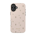 Forage iPhone case featuring a light pink background with small floral patterns and the brand name "PEN-PILLAR" at the bot...