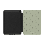 Forage Kindle case in light green with floral pattern, open to show black interior and brand name "PEN-PILLAR.