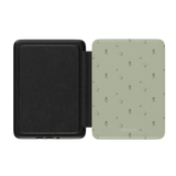 Forage Kindle case in light green with floral pattern, open to show black interior and brand name "PEN-PILLAR.
