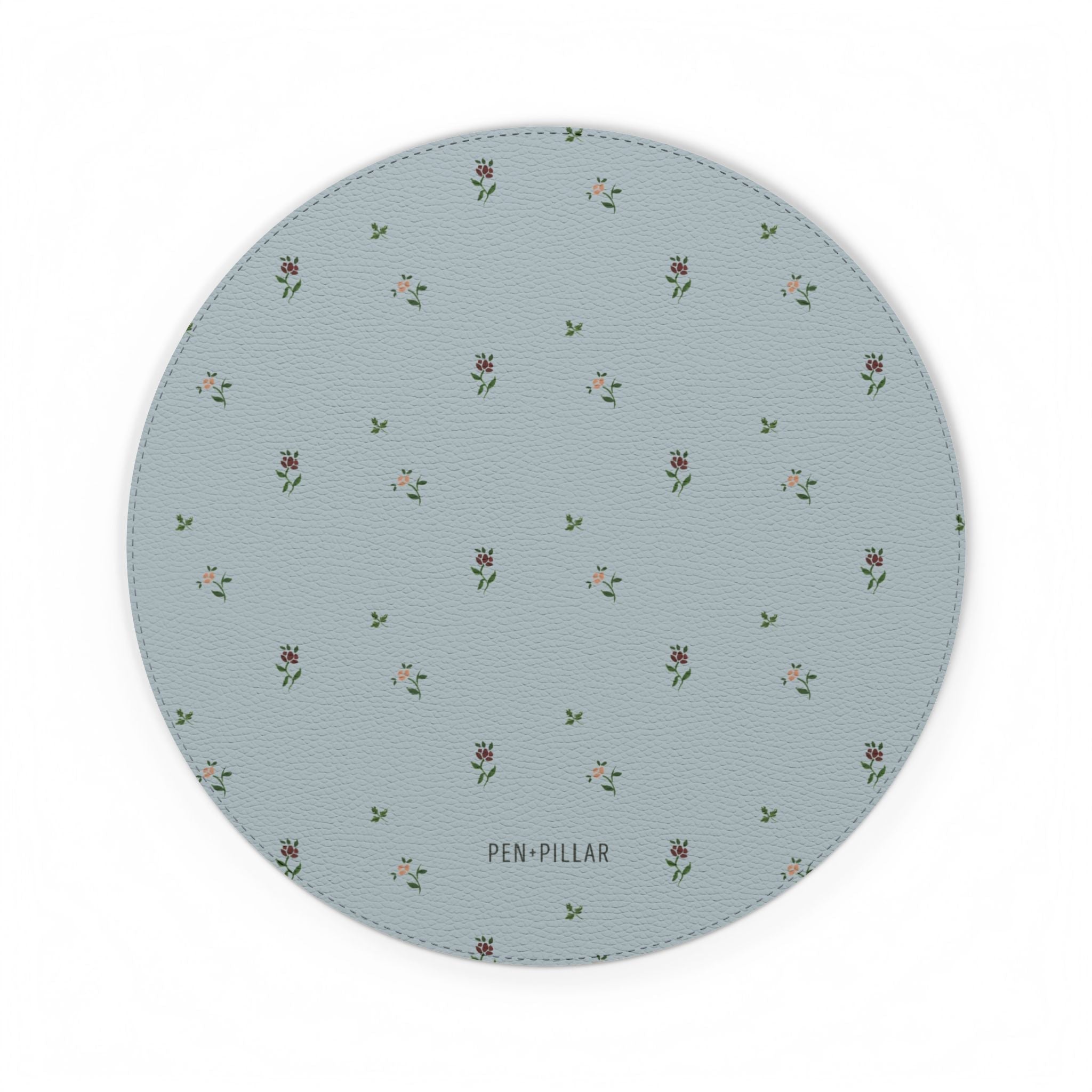 Forage mouse pad featuring a light blue background with floral patterns and the brand name "Pen-Pillar" at the bottom.