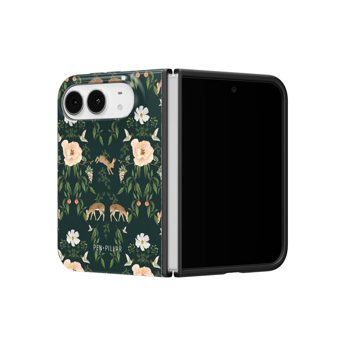 Forest iPhone 18 Duo case on a half-open iPhone 18 Duo, angled view