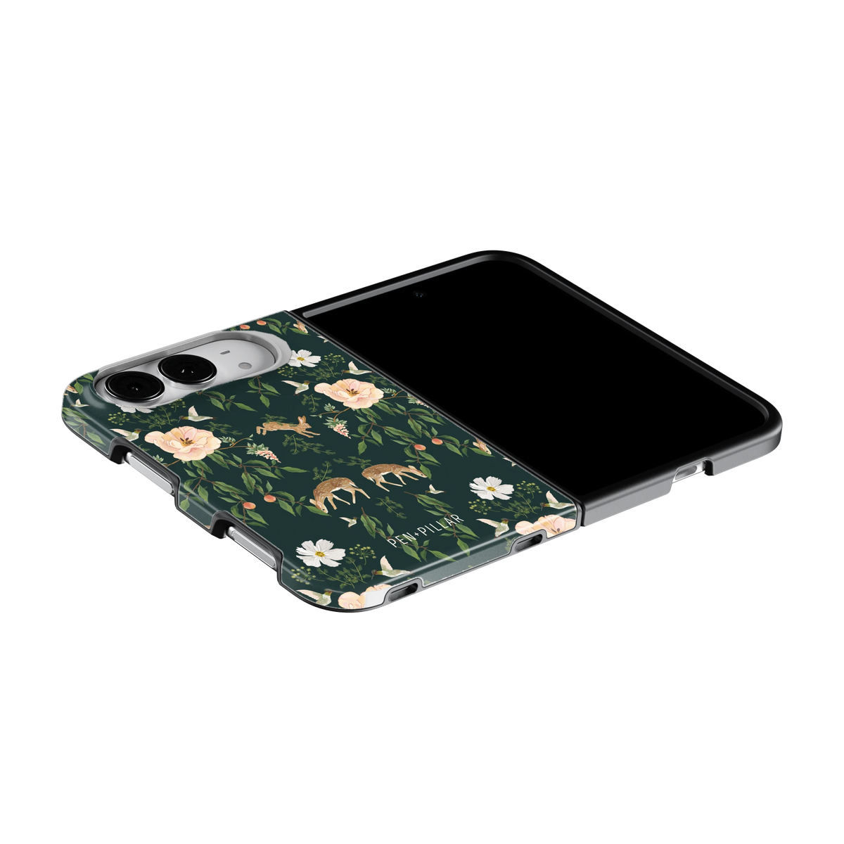 Forest iPhone 18 Duo case on an iPhone 18 Duo lying flat, unfolded