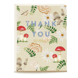 Fungi thank you card featuring colorful mushrooms and daisies on a beige background with "Thank You so much" text.