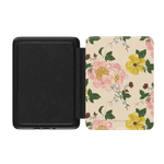 Garden Rose Kindle case featuring a floral design with pink roses and yellow flowers on a cream background.