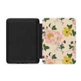 Garden Rose Kindle case featuring a floral design with pink roses and yellow flowers on a cream background.
