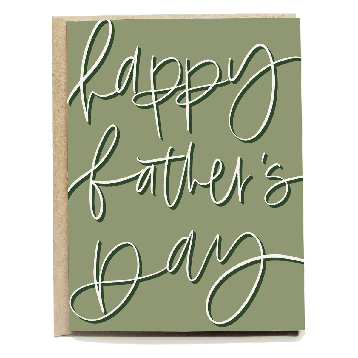 Happy Father's Day card with green background and white cursive lettering.