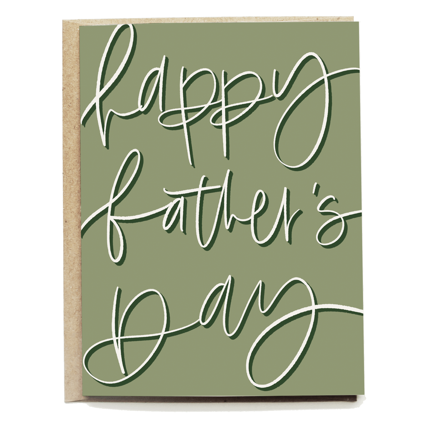 Happy Father's Day card with green background and white cursive lettering.